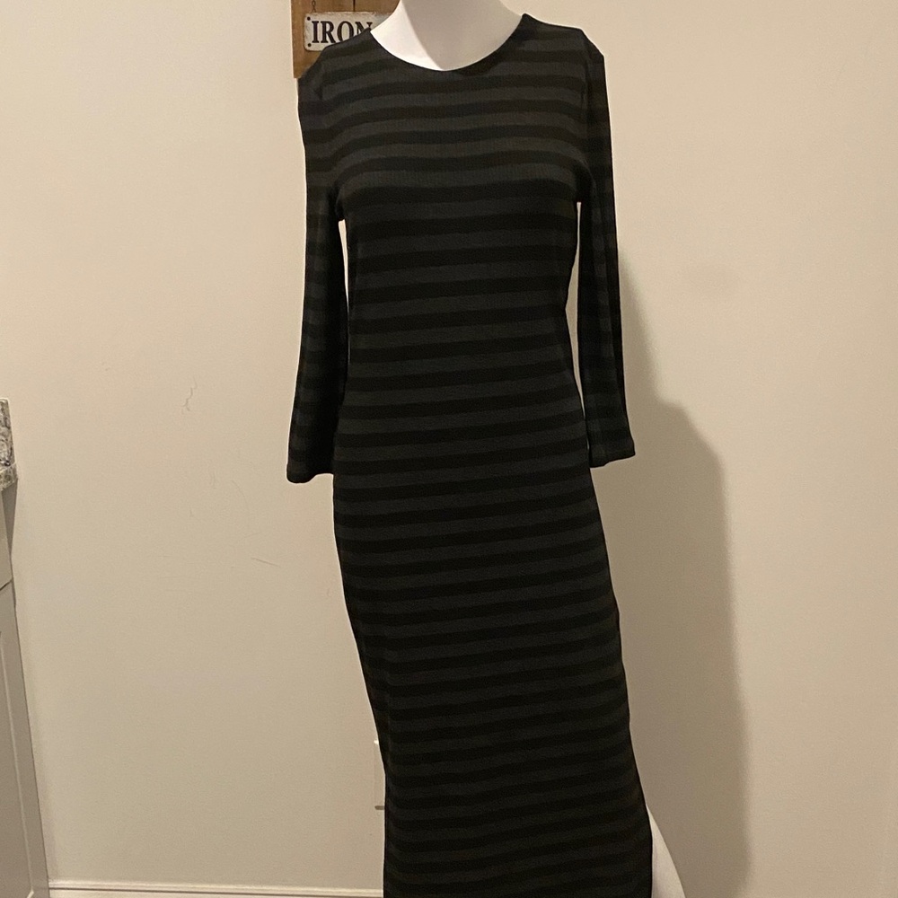 French Connection Black Striped Long Sleeve Dress